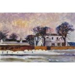 Fyffe Christie (1918-1979) British. "Winter Sunset, Mill House, Blackheath 1966". Oil on Board,