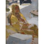 Ken Howard (1932- ) British. "Sarah", Seated in an Interior, Oil on Board, Signed, and Inscribed