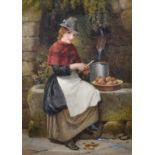 19th Century Irish School. Study of a Young Girl Peeling Potatoes, Watercolour, 16" x 12" (41 x 30.