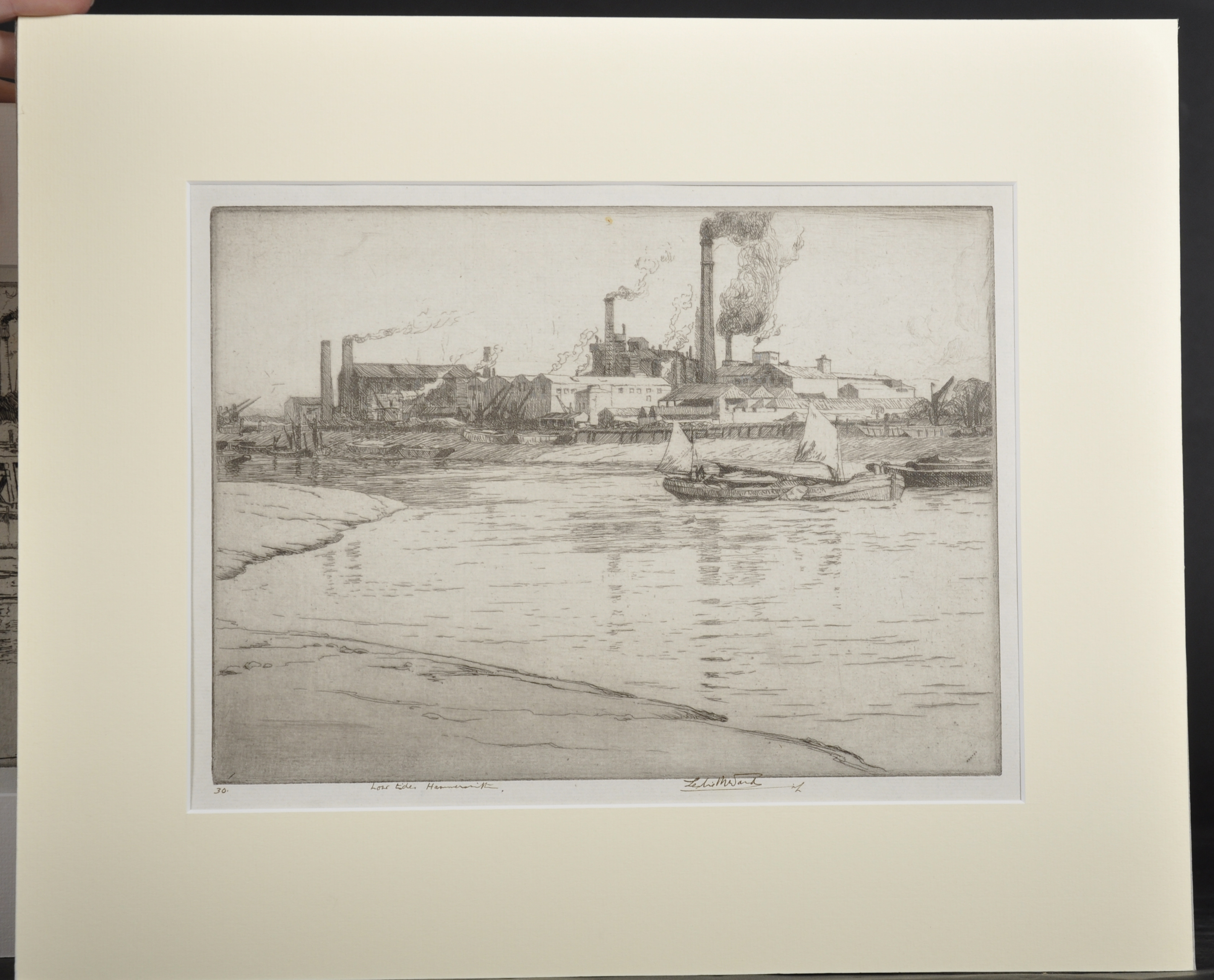 Leslie Moffat Ward (1888-1978) British. "Low Tide, Hammersmith", Etching, Signed, Inscribed and - Image 2 of 4