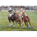 Alexandre Averin (1952- ) Russian. A Polo Match, with Three Riders and Horses, Oil on Canvas,