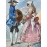 19th Century Venetian School. Figures Going to the Masked Ball, Watercolour, 7? x 5.25? (17.7 x 13.