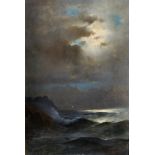 Pavlo Prosalentis (1857-1894) Greek. A Moonlit Greek Coastal Scene with Rolling Waves, Oil on