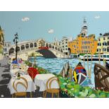 Dylan Izaak (20th -21st Century) British. The Rialto Bridge, Venice, Acrylic on Metal, Signed with