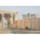 William James Muller (1812-1845) British. "Philae, Egypt", with Two Figures, Watercolour, Signed