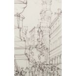 Fyffe Christie (1918-1979) British. "Rialto, Venice", with Figures Crossing the Bridge, Ink,