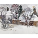 Fyffe Christie (1918-1979) British. "Cottages, Datchworth, Winter 1970", Watercolour, Signed and