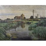 Kathleen Tyson (1898-1982) British. "By The Freshney (Lincolnshire)", a River Landscape, with a