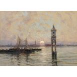 Frank Hind (1884-1904) British. "Evening on the Laguna, Venice", Pastel, Signed and Inscribed on a