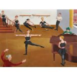 Ula Paine (1909-2001) British. "Ballet School", Ballet Dancers with a Piano Player, Oil on Canvas,