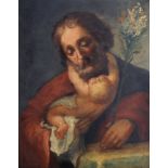 18th Century Italian School. Saint Joseph with Baby Jesus, Oil on Copper, 9.5" x 7.25" (24 x 18.