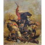Manner of Eugene Delacroix (1798-1863) French. A Battle Scene, Oil on Board, Indistinctly Signed,