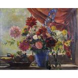 Francis Vandeveer Kughler (1901-1970) American. Still Life of Flowers in a Blue Vase, with a Bowl of