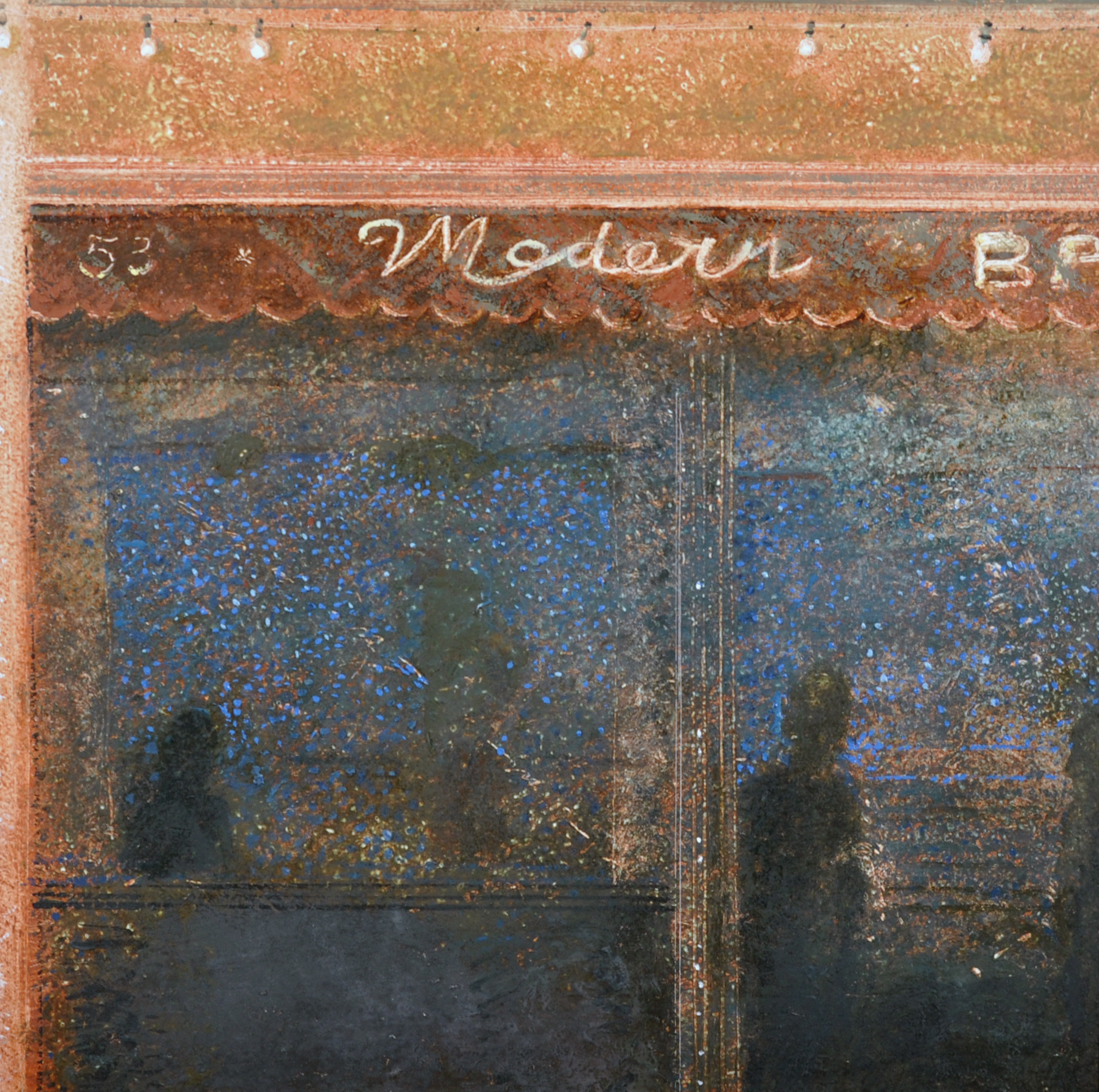 M... Peacock (20th Century) British. "Modern Bar", Oil on Board, Signed, Inscribed and dated 1991 on