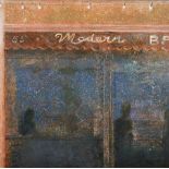 M... Peacock (20th Century) British. "Modern Bar", Oil on Board, Signed, Inscribed and dated 1991 on