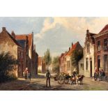 R... Vertin (19th Century) Dutch. A Street Scene with a Cart Pulled by Dogs and other figures, Oil