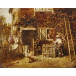 John Henry Dell (1836-1888) British. Children by a Cottage Door, Oil on Panel, Signed with Monogram,