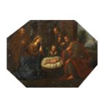17th Century Italian School. Mother and Child with Attendants, Oil on Copper, Octagonal, Unframed,