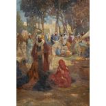 Frank Dean (1865-1947) British. An Arabian Street Market with Figures, Oil on Canvas laid down,