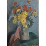 Jean Besancenot (1902-1992) French. Still Life of Flowers in a Jug, Oil on Canvas, Signed, 22" x