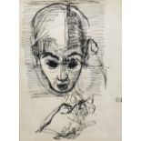 Attributed to Duncan Grant (1885-1978) British. Study of a Head, Ink, Signed with Initials, and