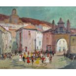 Georges Regnault (1898-1979) French. A Street Scene with Dancing Figures, Oil on Canvas, Signed,