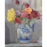 Arnold Auerbach (1898-1978) British. Still Life of Flowers in a China Jug, Oil on Artist's Board,