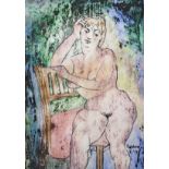 Sidney Horne Sheppard (1909-1993) British. Study of a Naked Lady, Sitting on a Garden Chair, Mixed