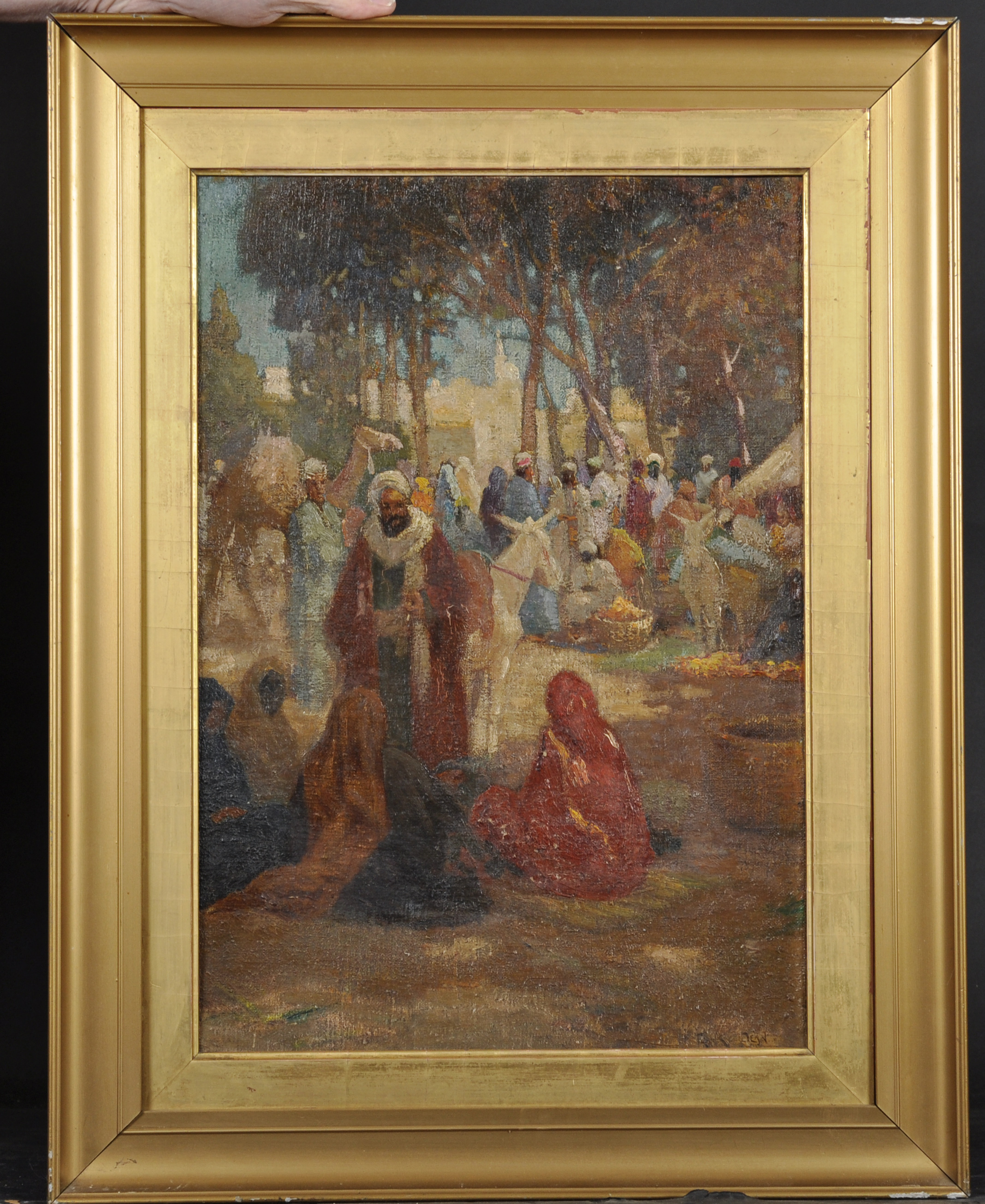 Frank Dean (1865-1947) British. An Arabian Street Market with Figures, Oil on Canvas laid down, - Image 2 of 4