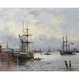 Charles Charlay-Pompon (1836-1904) French. An Estuary Scene with Moored Boats, Oil on Canvas,