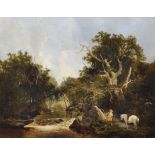 James Stark (1794-1859) British. 'Sighting the Deer', a River Landscape with a Sportsman, and Deer