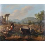 Manner of Nicolaes Berchem (1620-1683) Dutch. A Classical Landscape, with Figures and Cattle, Oil on