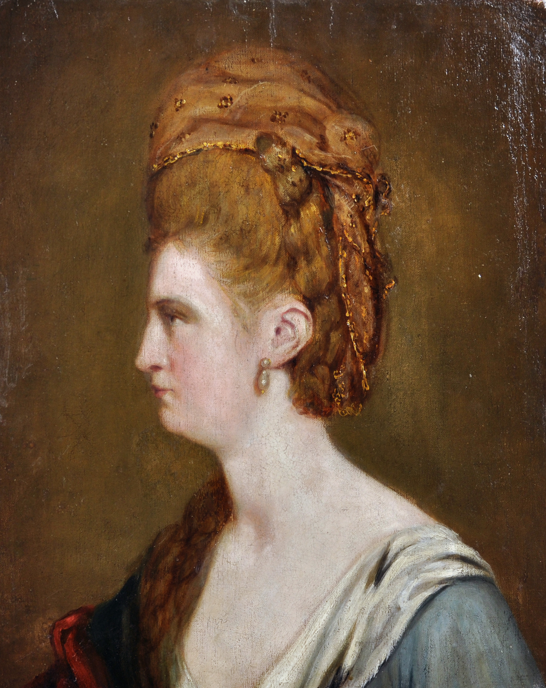 18th Century English School. Bust Portrait of a Lady, Oil on Canvas, Unframed, 21.75" x 18" (55.2