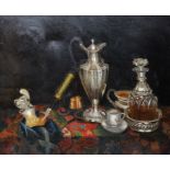 19th Century European School. Still Life with a Smoking Hat,a Meerschaum Pipe and a Glass