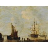 Late 18th Century Dutch School. A Coastal Scene with Boats, and Figures on the Shore, Oil on
