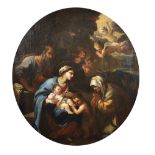 Early 18th Century Italian School. A Religious Scene, with the Holy Family Oil on Canvas Oval, in