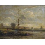 Circle of Jean Baptiste Camille Corot (1796-1875) French. A River Landscape, with Figures in a Boat,