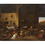 Manner of David Teniers (1610-1690) Dutch. A Barn Interior, with a Man Smoking a Pipe, surrounded by