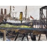 Fyffe Christie (1918-1979) British. "Moored Boats on the Thames", Watercolour, Signed and Dated '