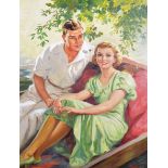 Sutcliffe (20th Century) British. A Courting Couple Sitting in a Boat, Oil on Paper, Signed,