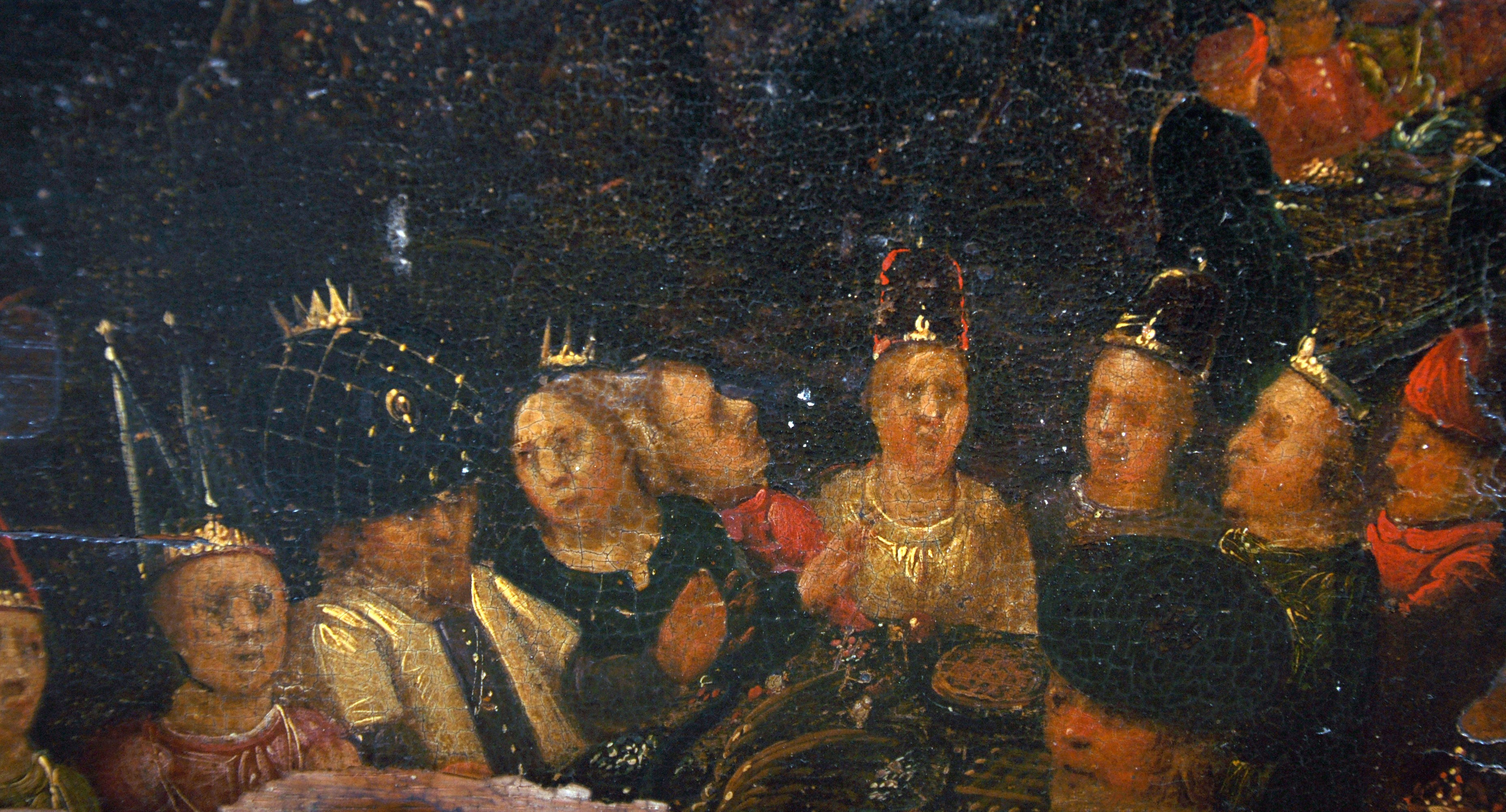 16th Century Northern European School. A Majestic Feast with Numerous Figures, Oil on Panel, Shaped, - Image 3 of 7