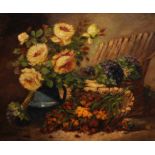 Attributed to Eugene Henri Cauchois (1850-1911) French. Still Life of Flowers in a Blue Vase, and