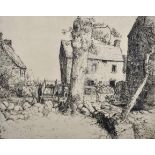 Charles Heyman (1881-1915) British. Figures working by Cottages by the Sea, Etching, Signed and