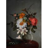 19th Century Dutch School. Still Life of Flowers in a Glass Vase, Oil on Panel, 13” x 9.75” (33 x