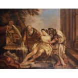 Follower of Charles Joseph Natoire (1700-1777) French. Suzanne and the Elders, Oil on Canvas, 16.75”