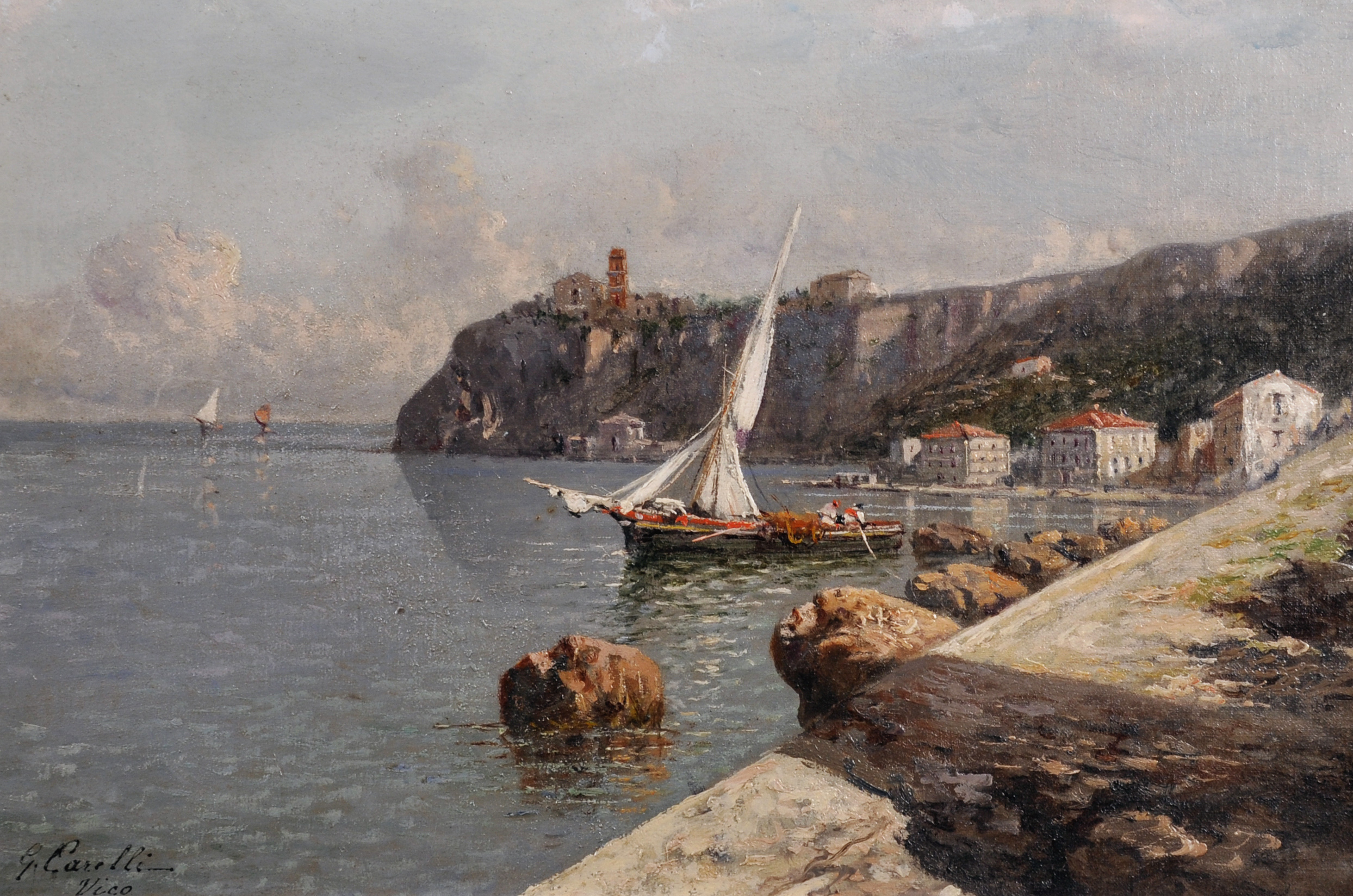 Giuseppe Carelli (1858-1921) Italian. “Vico”, a Coastal Scene, Oil on Canvas laid down, Signed and