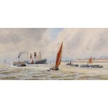 Robert Hollands Walker (act.1882-1922) British. A Busy Estuary Scene with Shipping, Watercolour,