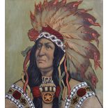 Early 20th Century American School. Study of a Native American with a Headdress, Mixed Media with