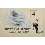 Frank Whitburn (20th – 21st Century) British. “Breathing Apparatus Must be Used”, Ink and Wash, 7.5”