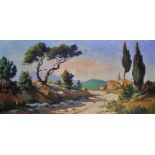 Guy Le Florentin (20th Century) French. Villas in a Landscape, Oil on Board, Signed, 19.5" x 39.